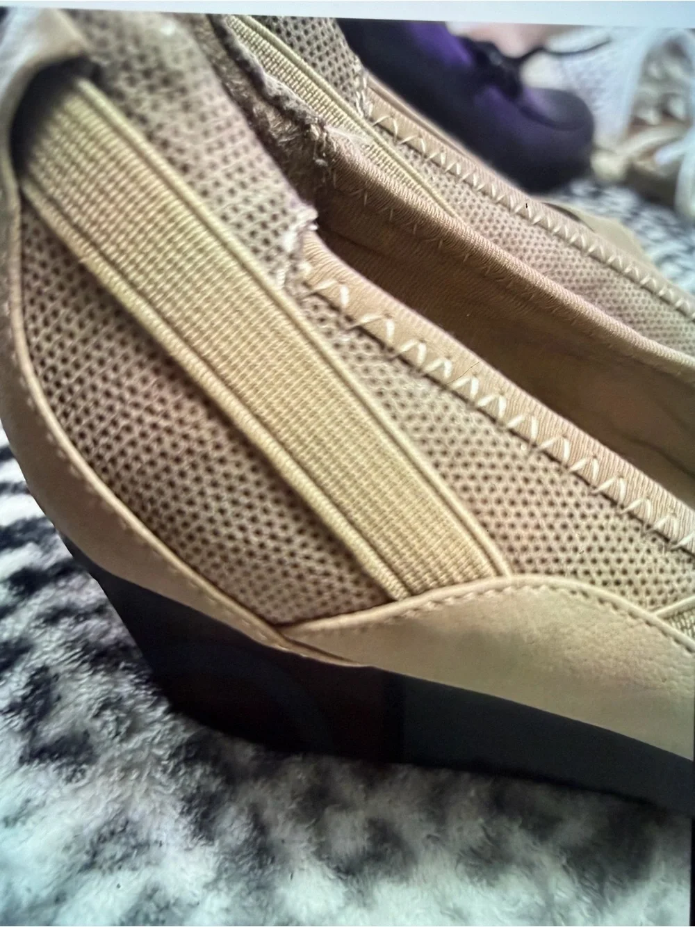 Laura Ashley Taupe Mary Jane Wedges with Elastic Cross Strap